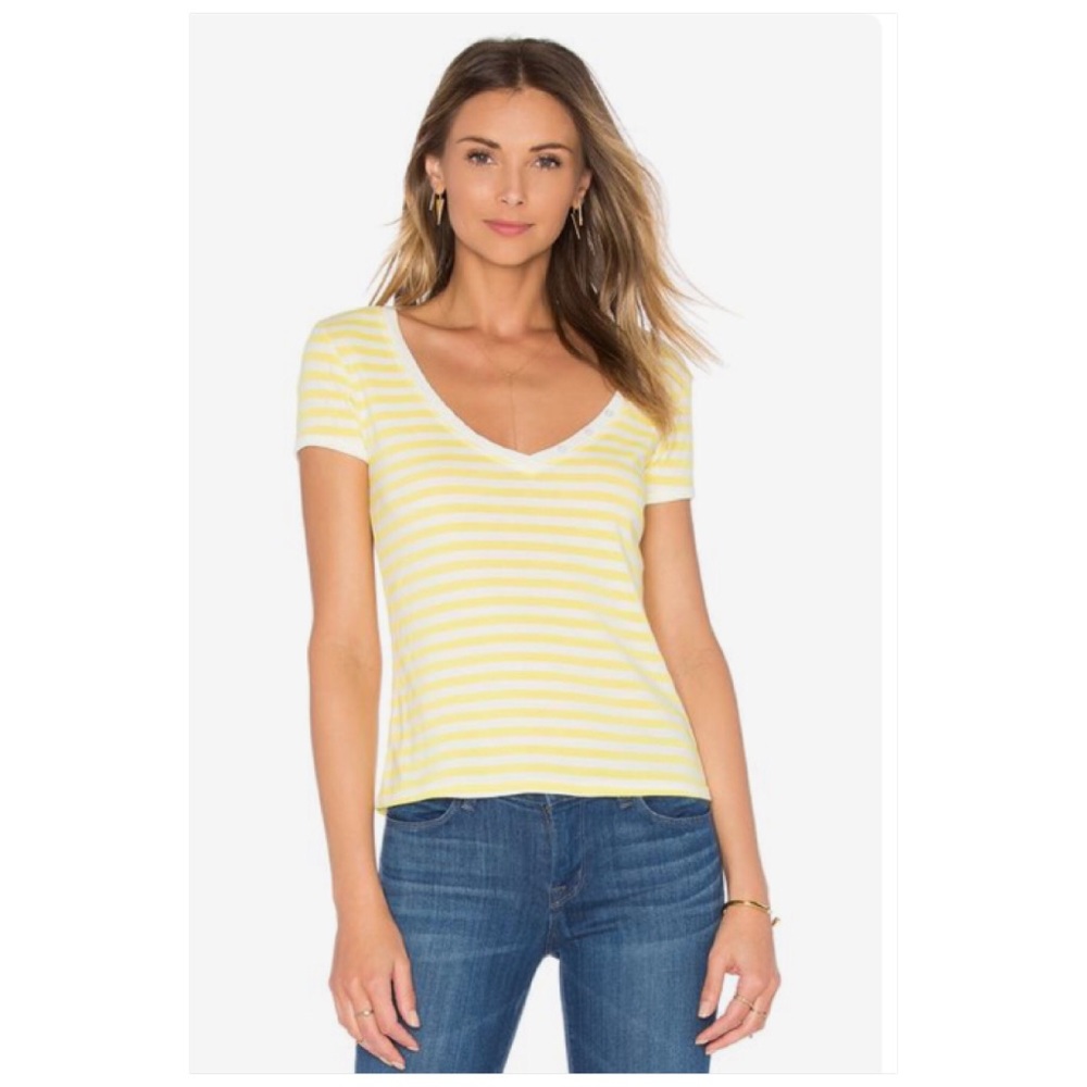 Frame Le Button V-Neck Striped Tee